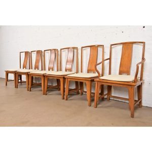 Michael Taylor for Baker Furniture Far East Collection Carved Walnut Dining Chairs, Set of Six