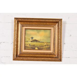 Original Artist Signed Oil Rural Landscape Painting of "Barn in Afternoon" in Carved Giltwood Frame