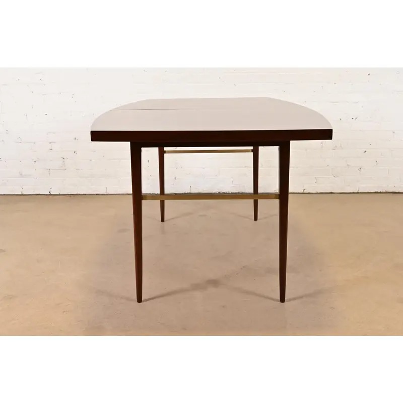 Paul McCobb for Directional Mid-Century Modern Walnut and Brass Extension Dining Table, Newly Refinished - Image 12