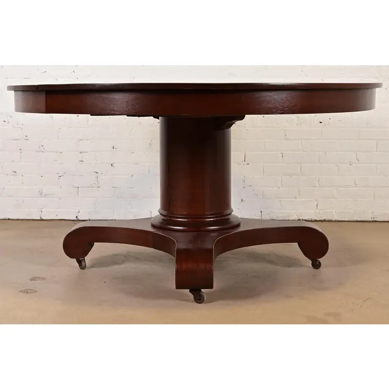 R. J. Horner Style Antique American Empire Monumental Carved Mahogany Pedestal Extension Dining Table, Newly Refinished - Image 12