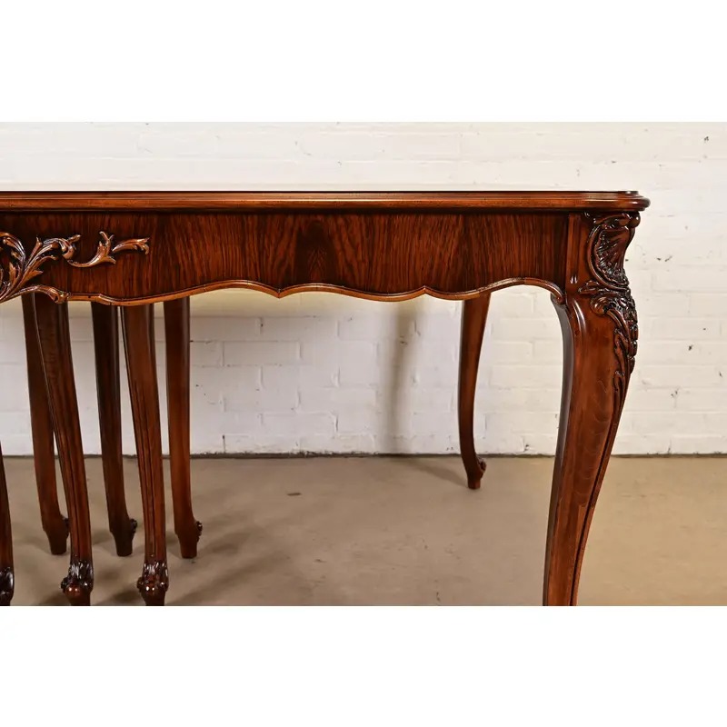 Romweber Antique French Provincial Louis XV Carved Rosewood Extension Dining Table, Newly Refinished - Image 12