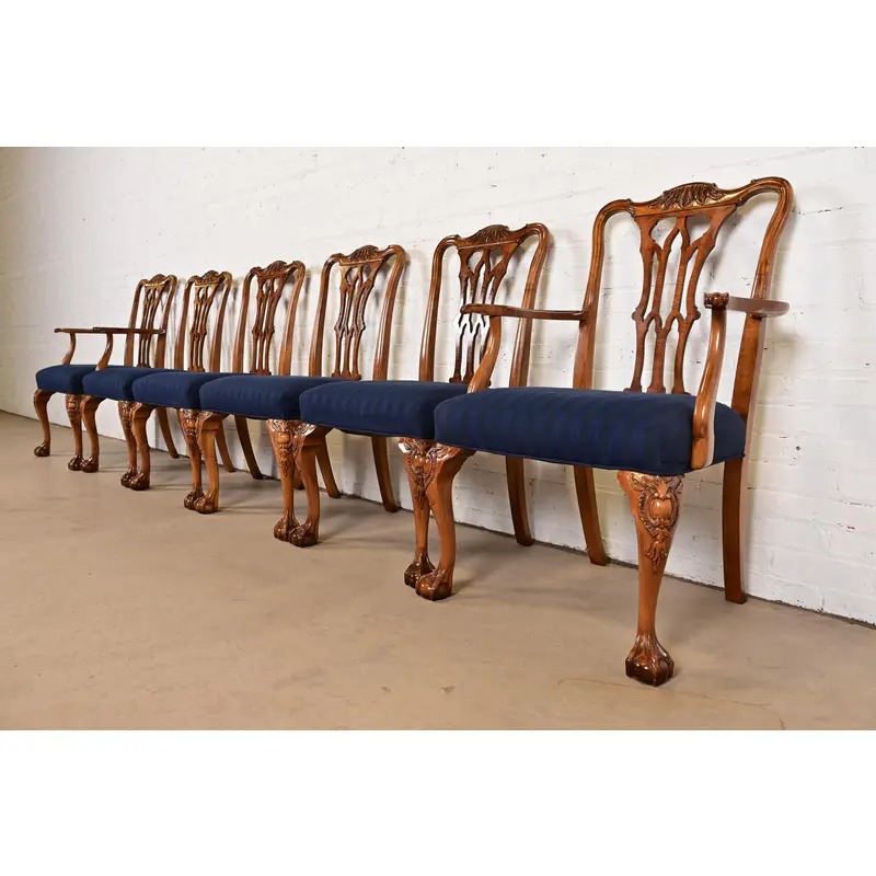 Romweber Chippendale Carved Walnut and Burl Wood Armchairs, Pair - Image 12