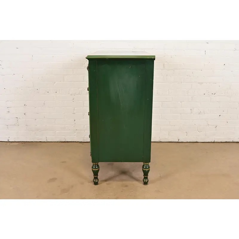 Stickley Brothers Antique Early American Country Cottage Green Lacquered Floral Painted Dresser, Circa 1920s - Image 12