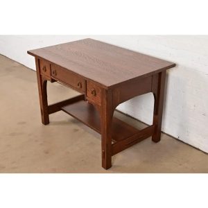 Stickley Brothers Style Antique Mission Oak Arts & Crafts Writing Desk or Library Table, Newly Refinished