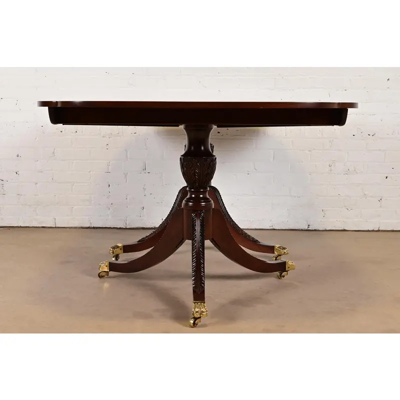 Stickley Georgian Mahogany Double Pedestal Extension Dining Table, Newly Refinished - Image 12