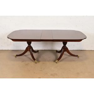 Stickley Georgian Mahogany Double Pedestal Extension Dining Table, Newly Refinished