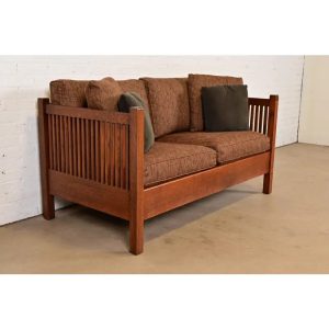Stickley Mission Oak Arts & Crafts Spindle Settle Sofa