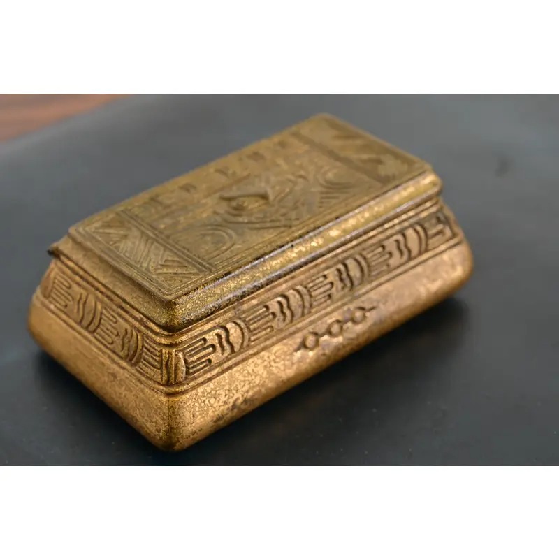 Tiffany Studios New York American Indian Pattern Bronze Doré Stamp Box