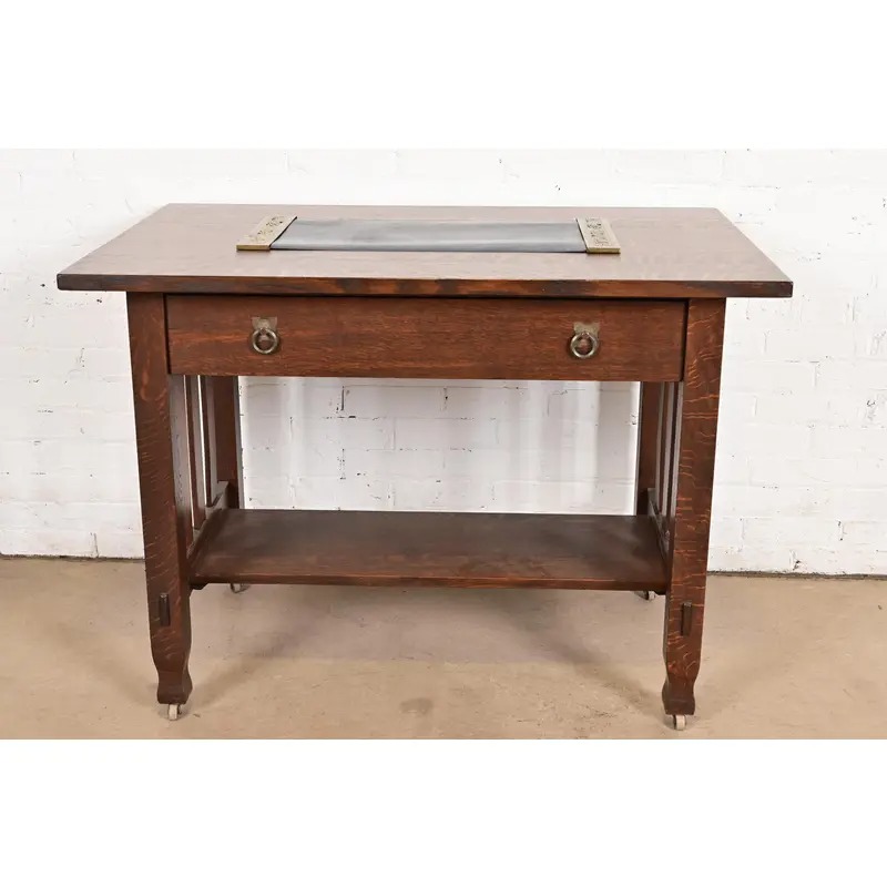 Tiffany Studios New York Grapevine Bronze Doré Blotter Ends With Leather Desk Blotter - Image 12