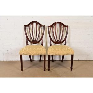 Baker Furniture Federal Carved Mahogany Shield Back Side Chairs or Dining Chairs, Pair