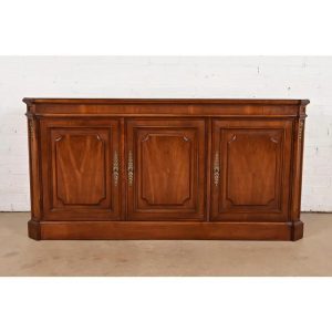 Baker Furniture French Regency Louis XVI Carved Walnut Sideboard or Bar Cabinet, Circa 1960s