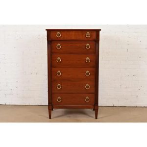Baker Furniture French Regency Louis XVI Cherry Wood Highboy Dresser or Lingerie Chest, Newly Refinished