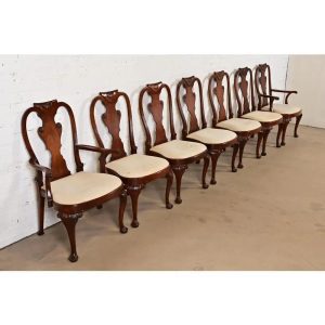 Baker Furniture Georgian Carved Mahogany Dining Chairs, Set of Seven