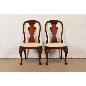 Baker Furniture Georgian Carved Mahogany Side Chairs or Dining Chairs, Pair