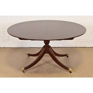 Baker Furniture Georgian Cherry Wood Pedestal Extension Dining Table, Newly Refinished