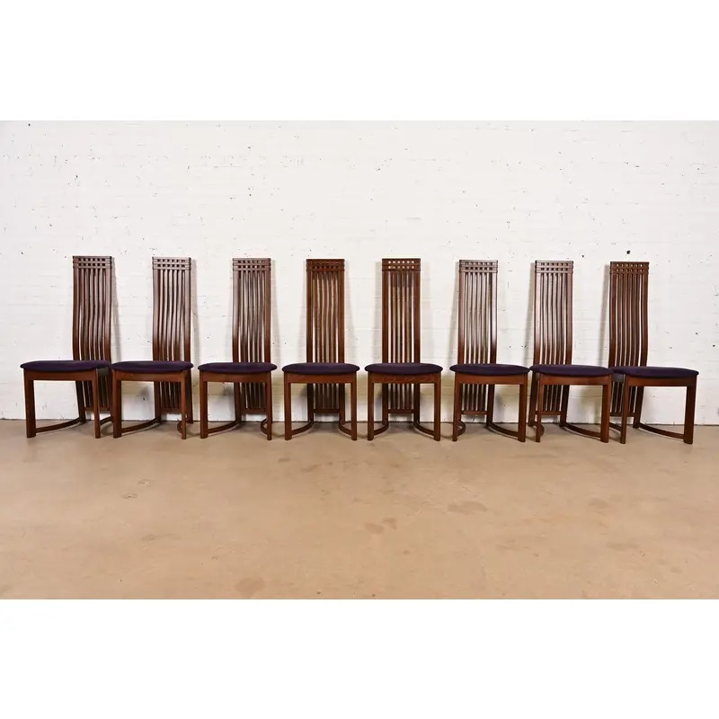 Frank Lloyd Wright Style Arts & Crafts High Back Dining Chairs, Set of Four - Image 13