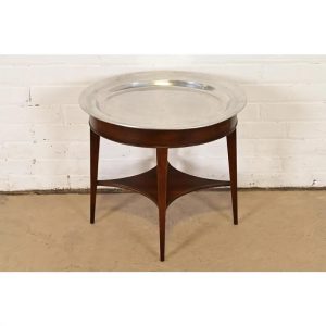 John Widdicomb Modern Regency Mahogany Drinks Table With Removable Pewter Serving Tray