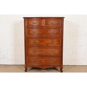Kindel Furniture French Provincial Louis XV Carved Cherry Wood Highboy Dresser