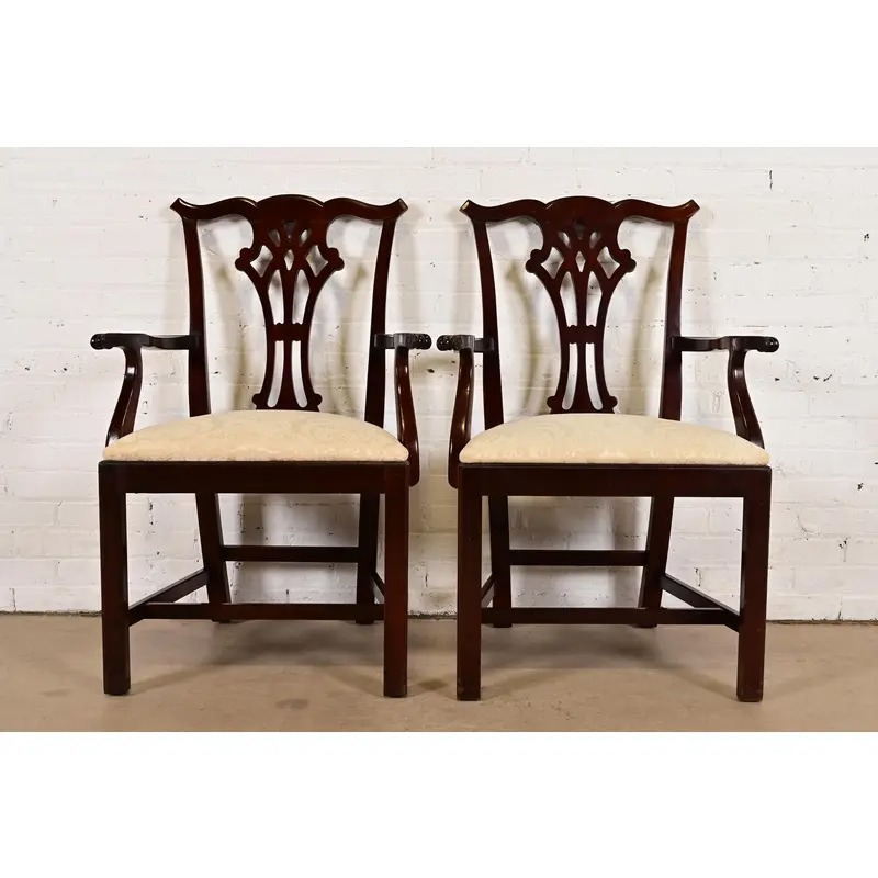 Kindel Furniture Georgian Carved Mahogany Armchairs, Pair