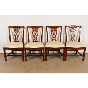 Maitland Smith Georgian Carved Mahogany Dining Chairs, Set of Four