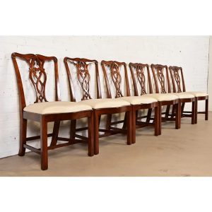 Maitland Smith Georgian Carved Mahogany Dining Chairs, Set of Six