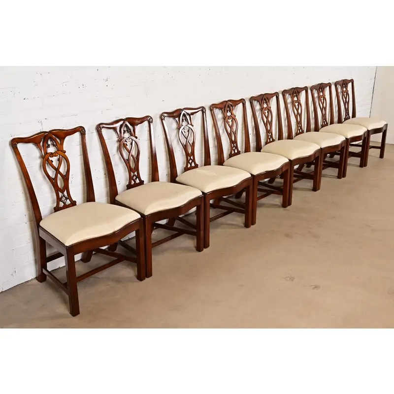Maitland Smith Georgian Carved Mahogany Side Chairs or Dining Chairs, Pair - Image 13