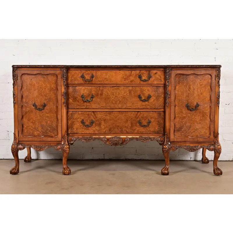 Romweber Chippendale Burl Wood Sideboard or Bar Cabinet, Circa 1920s