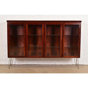 Skovby Danish Modern Rosewood Lighted Bookcase Cabinet, Circa 1970s