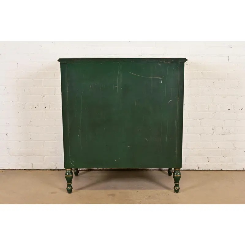 Stickley Brothers Antique Early American Country Cottage Green Lacquered Floral Painted Dresser, Circa 1920s - Image 13