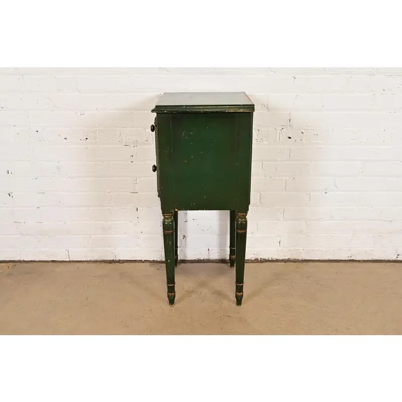 Stickley Brothers Antique Early American Country Cottage Green Lacquered Floral Painted Nightstand, Circa 1920s - Image 13