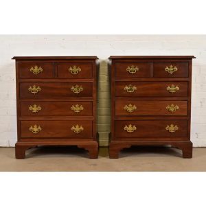 Stickley Georgian Solid Cherry Wood Bedside Chests, Pair