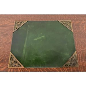 Tiffany Studios New York Grapevine Bronze Doré Blotter Corners With Leather Desk Blotter