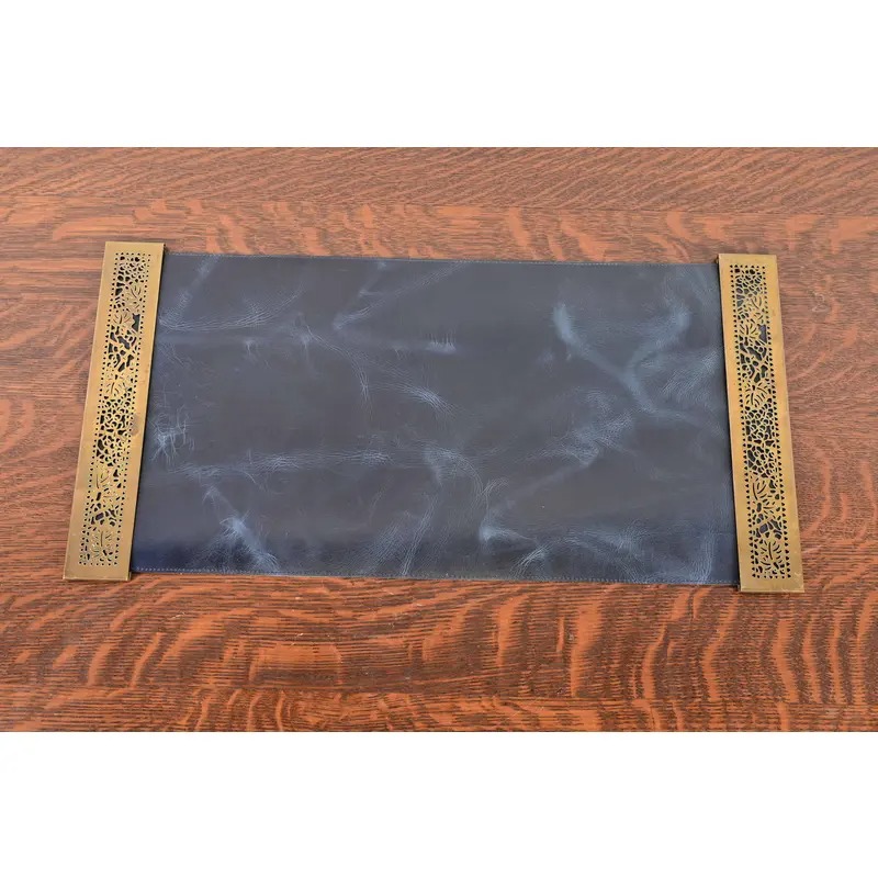 Tiffany Studios New York Grapevine Bronze Doré Blotter Ends With Leather Desk Blotter