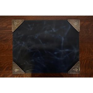 Tiffany Studios New York Silvered Bronze and Abalone Blotter Corners With Leather Desk Blotter
