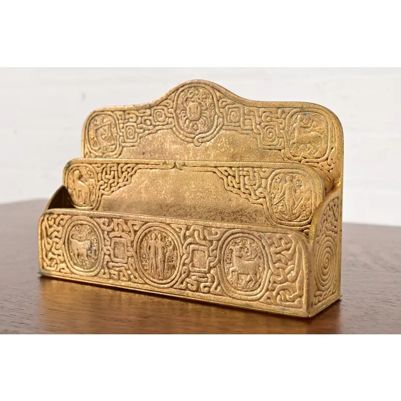 Tiffany Studios New York Zodiac Pattern Bronze Doré Letter Rack