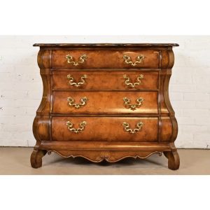 Baker Furniture Dutch Baroque Burled Walnut Bombe Chest or Commode