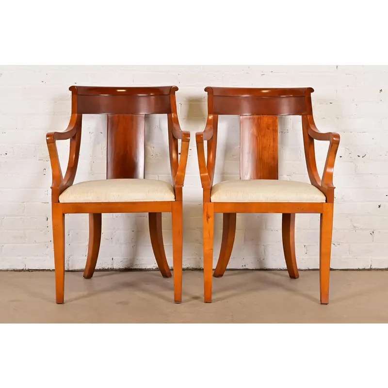 Baker Furniture Regency Solid Cherry Wood Armchairs, Pair