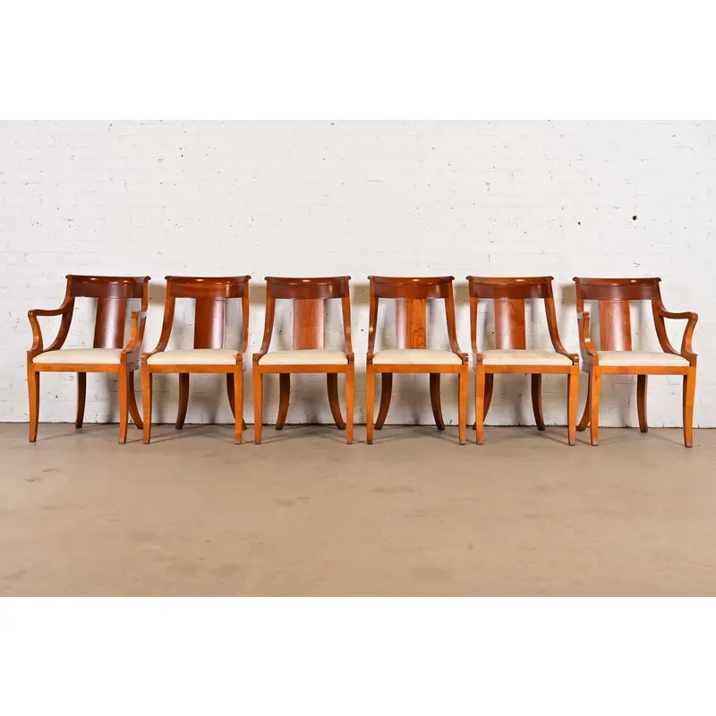 Baker Furniture Regency Solid Cherry Wood Dining Chairs, Set of Six