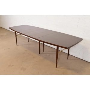 Paul McCobb for Directional Mid-Century Modern Walnut and Brass Extension Dining Table, Newly Refinished