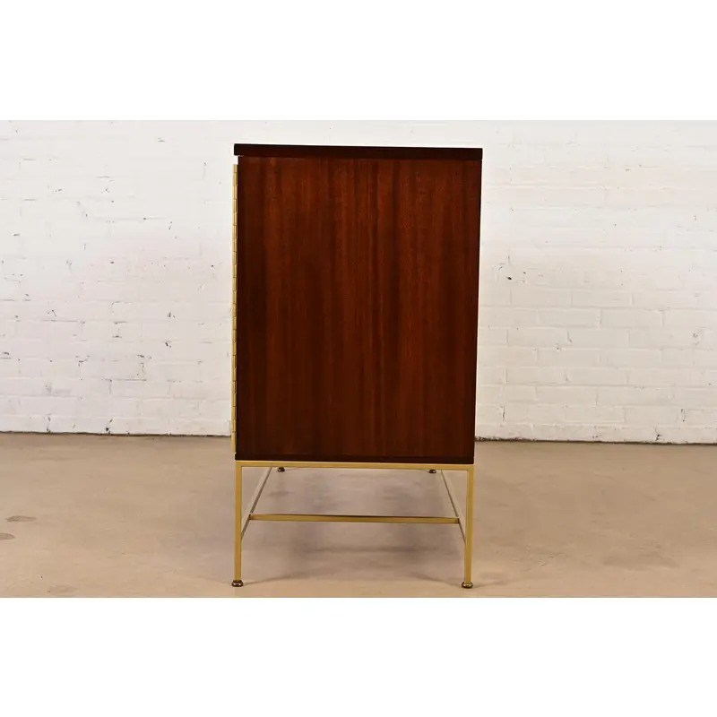 Paul McCobb Irwin Collection Mahogany and Brass Sideboard, Credenza, or Bar Cabinet, Newly Refinished - Image 14