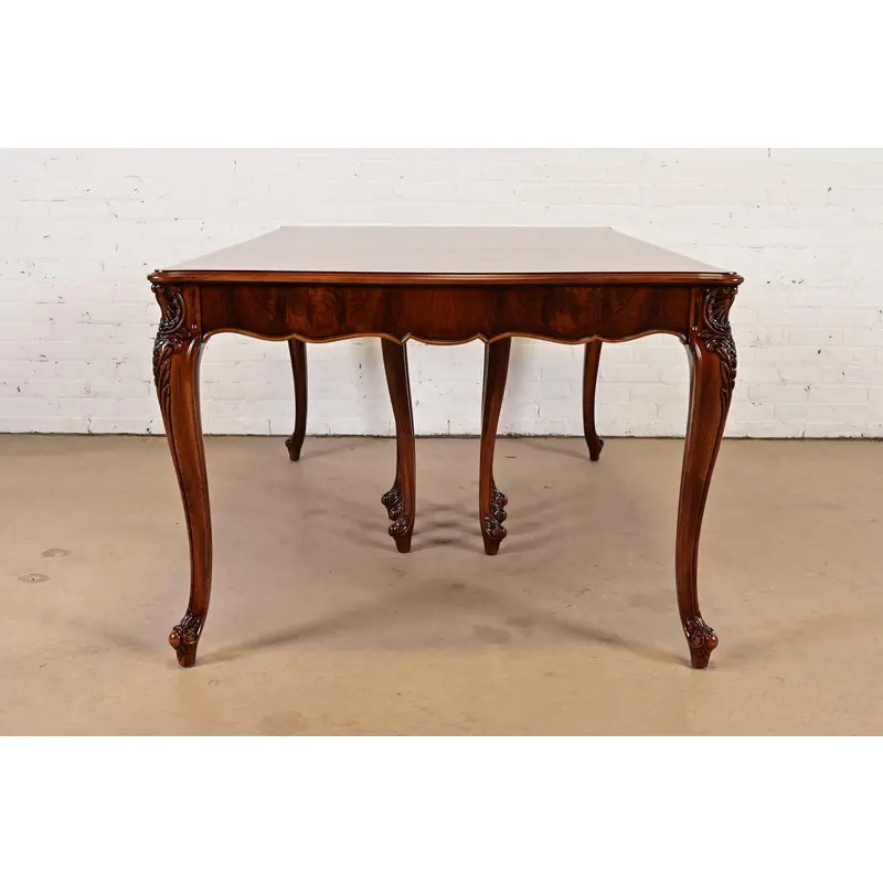 Romweber Antique French Provincial Louis XV Carved Rosewood Extension Dining Table, Newly Refinished - Image 14