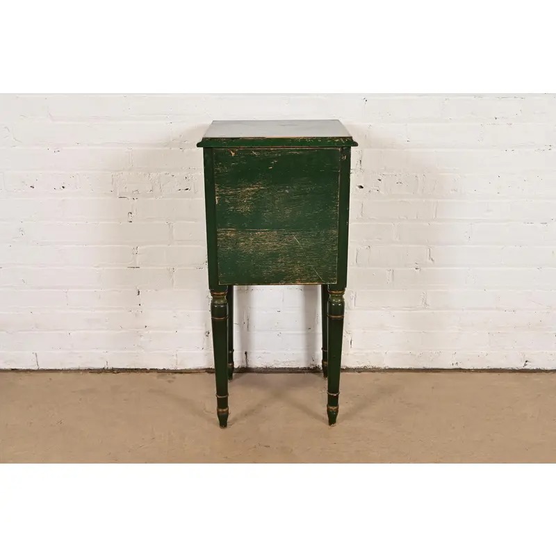 Stickley Brothers Antique Early American Country Cottage Green Lacquered Floral Painted Nightstand, Circa 1920s - Image 14