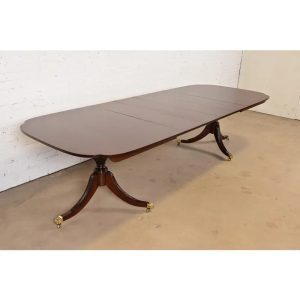 Stickley Georgian Mahogany Double Pedestal Extension Dining Table, Newly Refinished