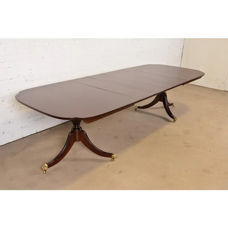 Stickley Georgian Mahogany Double Pedestal Extension Dining Table, Newly Refinished