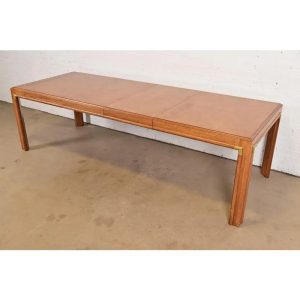 Drexel Heritage Mid-Century Hollywood Regency Campaign Walnut Extension Dining Table, Newly Refinished