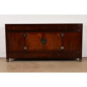 Michael Taylor for Baker Furniture Hollywood Regency Chinoiserie Mahogany Sideboard Credenza