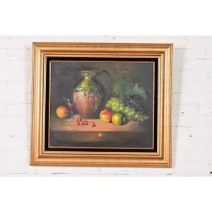 Original Signed Frank Lean French Still Life Oil Painting on Canvas in Carved Giltwood Frame