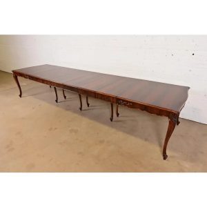 Romweber Antique French Provincial Louis XV Carved Rosewood Extension Dining Table, Newly Refinished