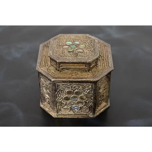 Tiffany Studios New York Silvered Bronze and Abalone Inkwell