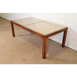Henredon Mid-Century Modern Oak and Mirrored Glass Top Extension Dining Table, Circa 1970s